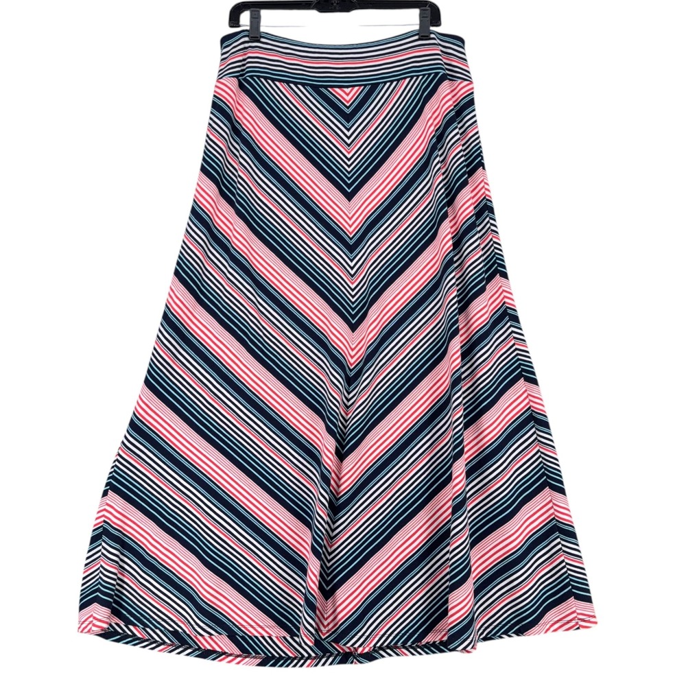 Talbots Womens Maxi Skirt‎ Navy Red White Blue Striped Chevron Boho Size L